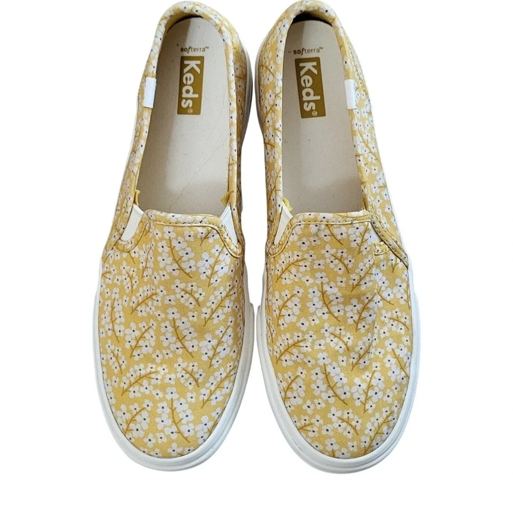 Keds Double Decker Yellow Floral Canvas Slip On Sneakers Softerra Womens 8.5